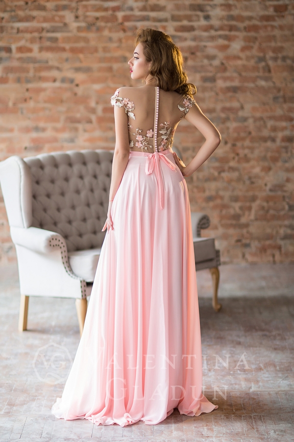вечернее платье с прозрачной спинкой Fontella rose 