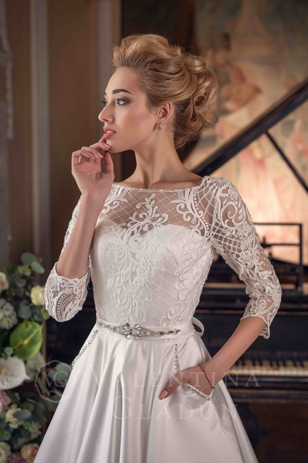 свадебное платье с узорным лифом и карманами Кармелла