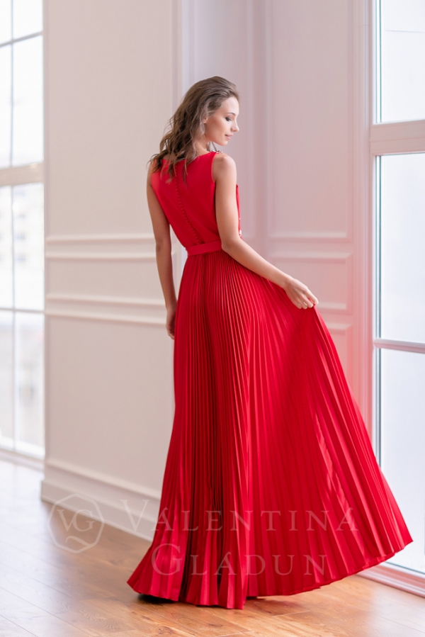 Платье плиссе красное на свадьбу выпускной 2021