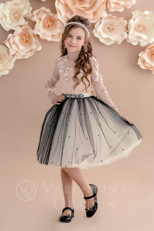 пышное детское платье контрастных цветов с длинным рукавом Felisa