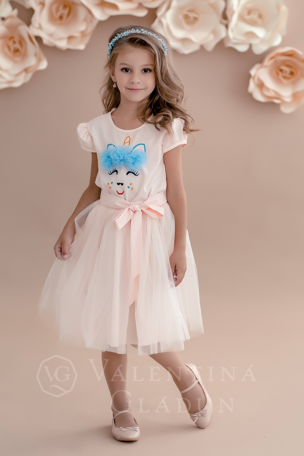 детское платье с единорогом Itelia в пудровом цвете
