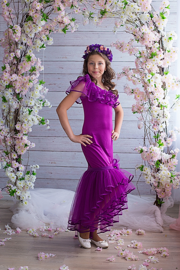 Ассиметрическое детское платье Dove violet