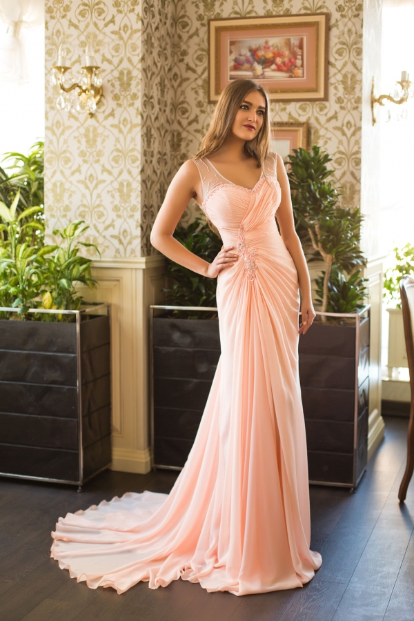 элегантное вечернее платье Emprise персик айвори пудра