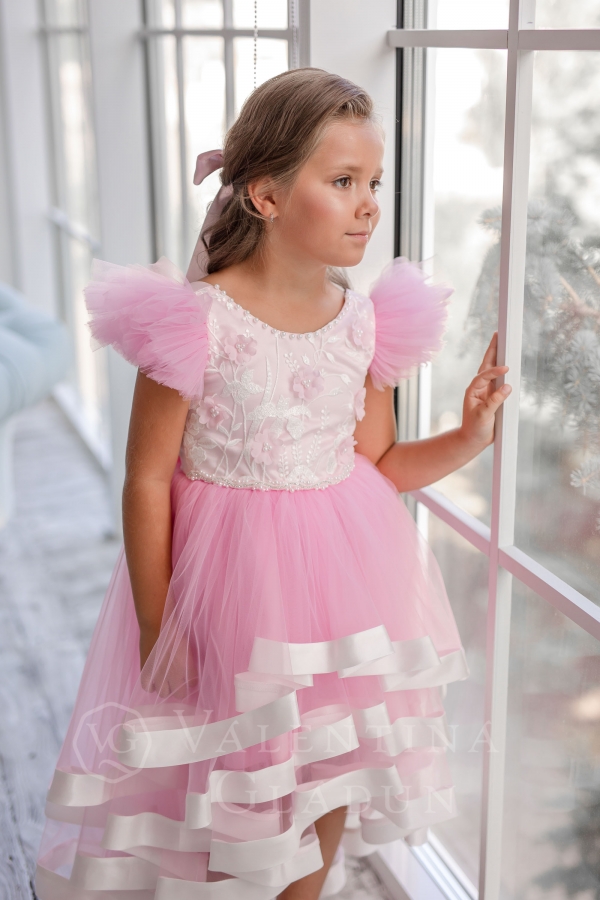 BENITA PINK детское платье короткое спереди длинное сзади