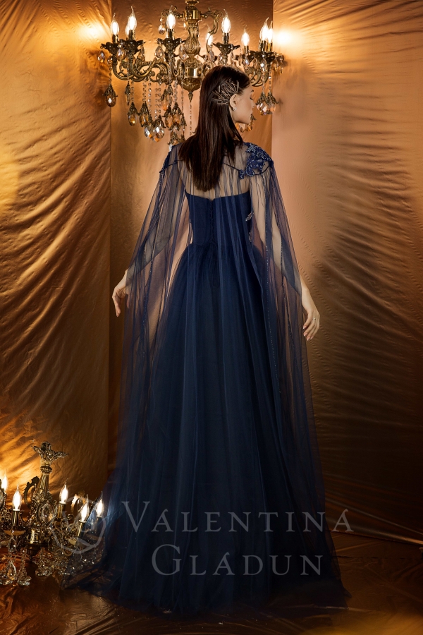 платье Гермиона синего цвета с ручной отделкой