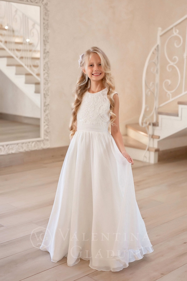 Нарядное платье из шифона белого цвета для девочки Сильвия
