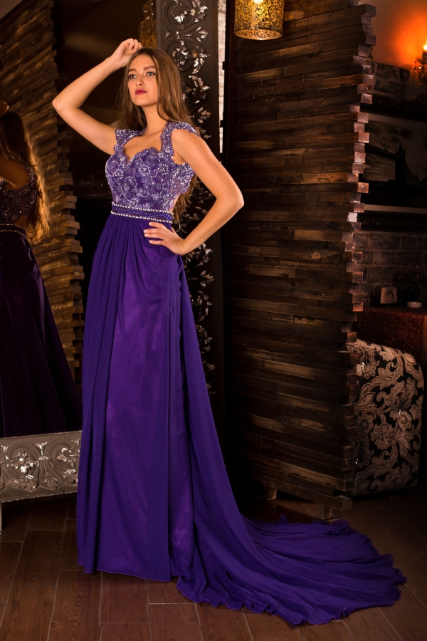 вечернее платье со шлейфом Jasmine lilac