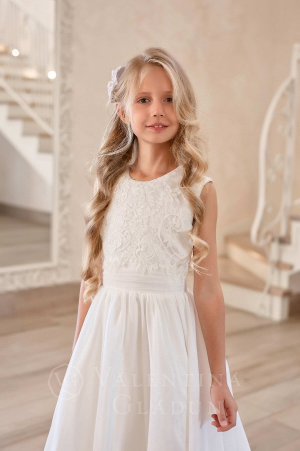 Красивое белое платье для девочки из шифона - Сильвия