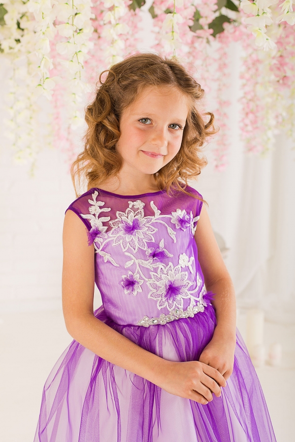 Пышное платье для девочки с лиловым евро-фатином