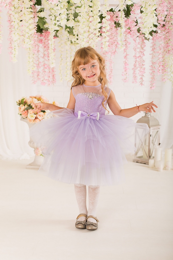 Короткое детское пышное платье лилового цвета Vesta Lilac
