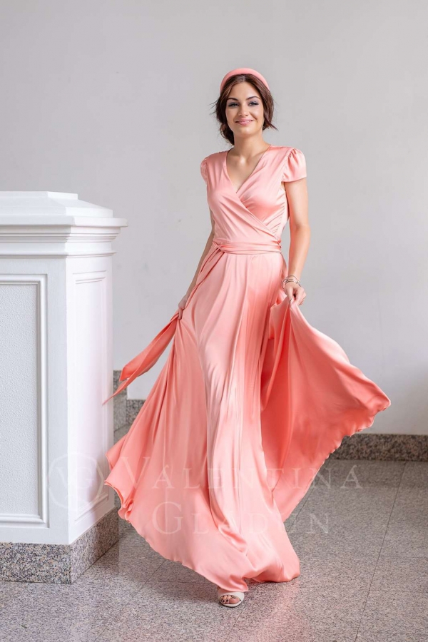 коралловое длинное платье Квин от Валентины Гладун